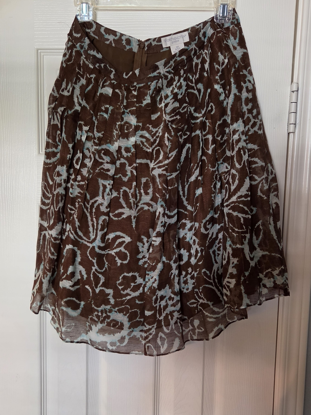 Worthington Floral A-Line Skirt in Brown & Blue Size 10P Like New